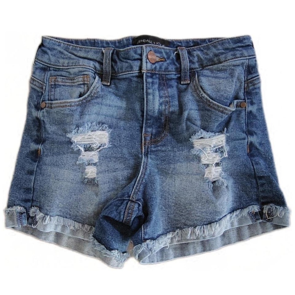Kendall & Kylie Mid Rise Medium‎ Wash Distressed Denim Shorts 3/26 Grunge Beach